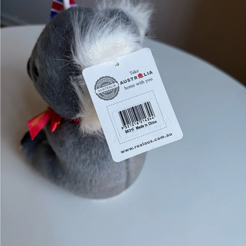 Gray Koala NWT Plush with Red Bow & Flag Top High quality Lifelike Realistic 9”